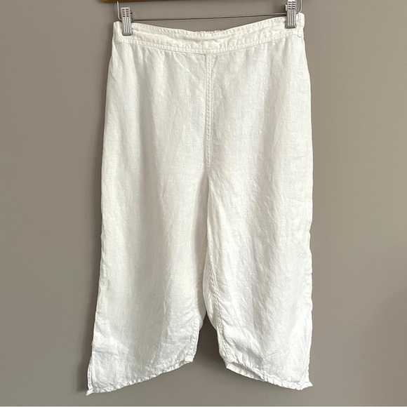 White Linen Angled Hem Capri Pants - Medium, 100% Linen 🇲🇦 - Picture 2 of 9